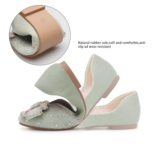 Women's Square Head Flat Shoes Fashion Glittering Rhinestone Bride Wedding Dress Shoes Comfortable Non Slip Slip on Walking Shoes 7