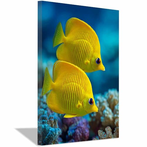 Décoration murale océan avec le tableau poisson-papillon jaune pour salon