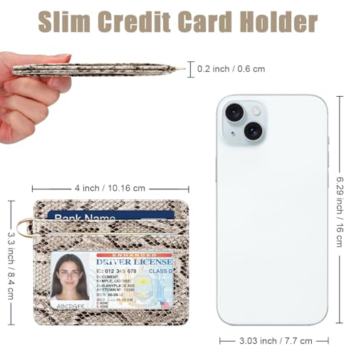 Image of Slim Credit Card Holder Vegan Snake Skin Wallet Women Thin Wallets | RFID Blocking Minimalist Lightweight Small Cute Cards Holders with ID Window, Light Snake Skin
