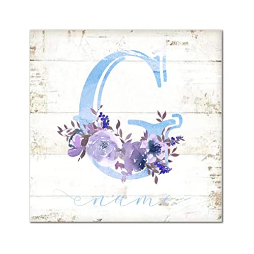 Décoration murale en bois monogramme G aquarelle bleue chic