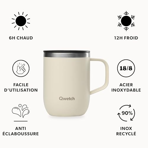 QWETCH - Eco-Friendly Stainless Steel Insulated Mug with Handle - Sand 350ml - Coffee & Tea Mug - 6h Hot & 12h Cold - Splash-Proof Cap & Infuser Ready - Image 3