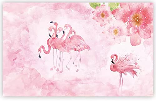 Qmetos Pink Flamingo Flower 3D Wallpaper, Flamingo Postcard Wallpaper Mural Render Illustration For Kids Nursery Bedroom Living Room Bedroom Corridor Home Decor 59''W X 39.4''H #TOP1