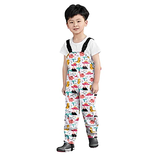 Toddler Rain Bib Rain Pants Overalls Rain Coat Kids Boys Girls Rain Dinosaur Print Windproof Rainproof3