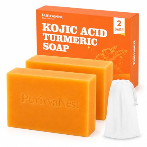 PurivvaNest Kojic Acid Turmeric Soap Bar Dark Spot Remover for face and body Even Skin Tone Moisturizing & Nourishing Natural Ingredients100g (2 Bars)