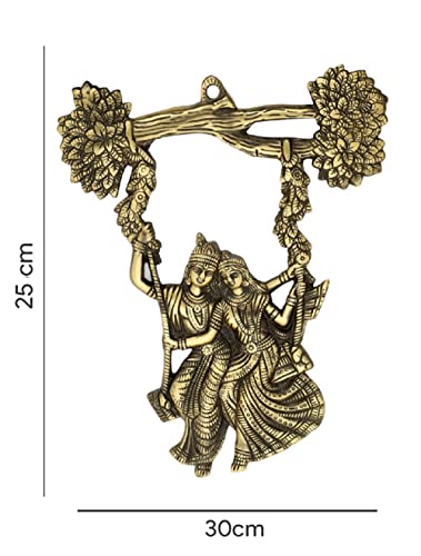 Image of ARTSMART Metal Wall Hanging Radha Krishna Jhula Swings Religious Decoative Showpiece for Wall Decor, Brass Finish