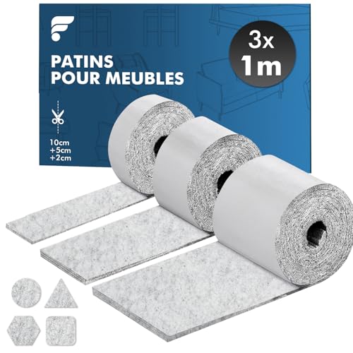 shinfly Patins pour Meubles Auto-Adhésifs, Patin Chaises - 3 Rouleaux (100 * 10cm+100 * 5cm+100 * 2cm), Tampon Chaise 4mm - Épais Patin Feutre Autocollant,...