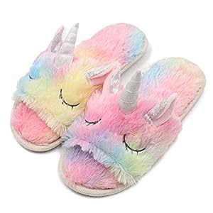 Eenhoorn pantoffels voor volwassenen, indoor warmer regenboog zachte pluche instappers cartoon dier pantoffel cadeau…