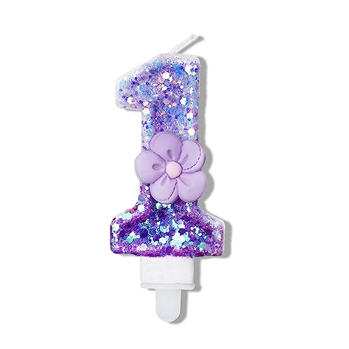 Number 1 Candles,Purple Flower Number Birthday Candles for Cake Purple Number Candle Creating a Romantic and Warm Atmosphere