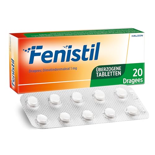 Fenistil Dragees, Dimetindenmaleat 1 mg pro überzogener Tablette, lindert Symptome bei allergischem Schnupfen und windpockenassoziiertem Juckreiz, 20 St.