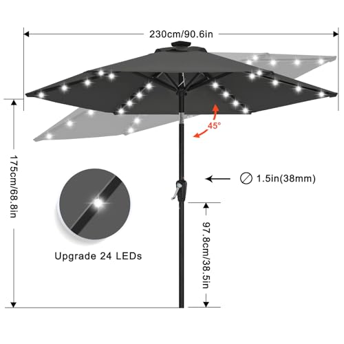Image of ABCCANOPY Durable Solar Led Patio Umbrellas with 24LED Lights 7.5FT (Dark Gray)