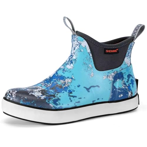 Showave Kids Rain Boots Girls Deck Boots Waterproof Boys Rain Boot Non Slip Neoprene Rubber Boot Ankle Mud Booties(Sea 7 Bid Kid)