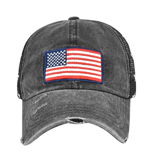 LONGTEN Boné de beisebol vintage meia malha bordado bandeira dos EUA estrelas algodão chapéu de sol