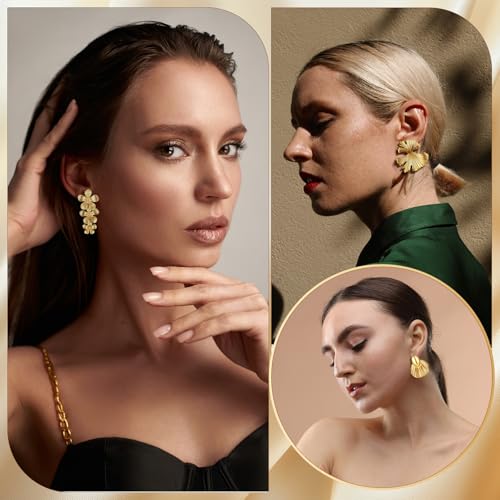6 Pairs Chunky Gold Statement Earrings Set for Women Gold Geometric Hoop Dangle Earrings Knot Flower Stud Drop Trendy Gift3