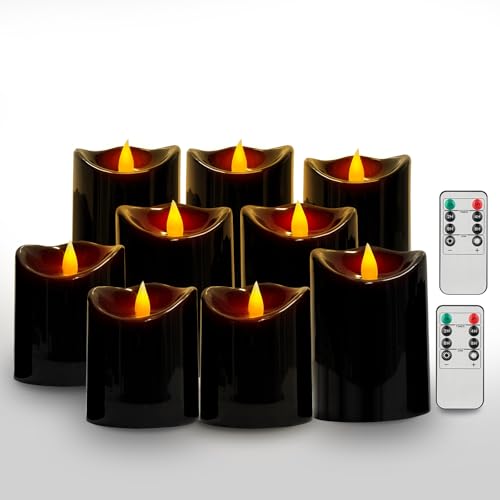 Image of antizer Flameless Candles Led Candles Pack of 9 Outdoor Indoor Battery Candles with Remote Timer for Home Decor Wedding Festival Decor (Black - 3 inch D x 9 Pack)