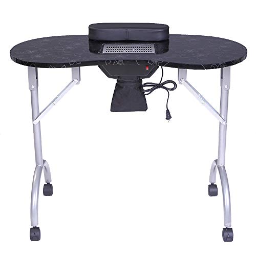 Kcelarec Manicure Nail Table, Portable Folding Mdf Nail Desk Station, Movable Manicure Tech Table For Home Spa Beauty Salon With Dust Collector,Fan,Sponge Wrist Cushion, Carry Bag (Black) #TOP1