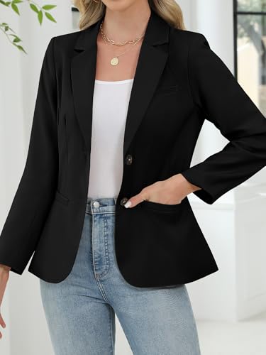 ELLEVEN Women's Long Sleeve Blazer Business Casual 2 Button Office Suit Jacket Slim Fit with Pockets3