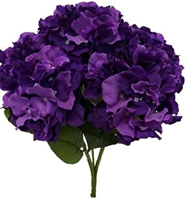 Sweet Home Deco 18" Super Soft Silk Hydrangea Artificial Flower Bouquet (5-stem, 5mop Heads), with No Pot(centerpieces /Wedding Decoration)(Purple)