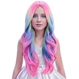 PATTNIUM Child Kids Colorful Wigs Long Curly Wavy Multicolor Wig for Girls Kids Rainbow Wig Colored Synthetic...