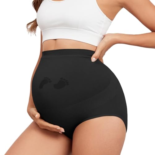 Y25D Maternity Underwear Seamless High Waisted Maternity Panties Over Bump Pregnancy Belly Support 1 Pack Black