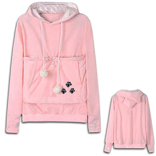 Womens Pet Carrier Sweater Dog Cat Pouch Hoodies Plus Size Tops Pink L