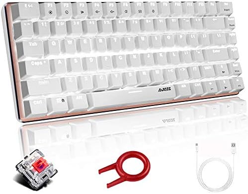 Mechanical Gaming Keyboard Wired USB Metal Mechanical Red Switch Computer Gaming Keyboard with Blue LED Backlit for Computer Gamers (Red Switch, White)