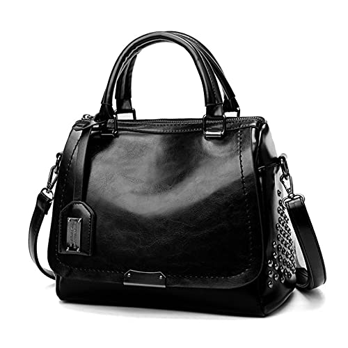 SO Bolsa tiracolo feminina retrô bolsa de ombro feminina bolsa de alça superior para trabalho, viagens, encontros e compras, Preto A, L, Retrô