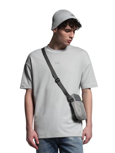 Image of Jack & Jones Men's Solid Round Neck Cotton Relaxed Fit T-Shirt | Boxy Fit | Drop Shoulders