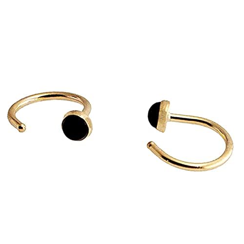 Half Huggie Gold Hoop Earrings for Women Tiny Cartilage Birthstone Stud Piercing Earring Hypoallergenic Earring Screw Back Dainty Hug Hoops (Black