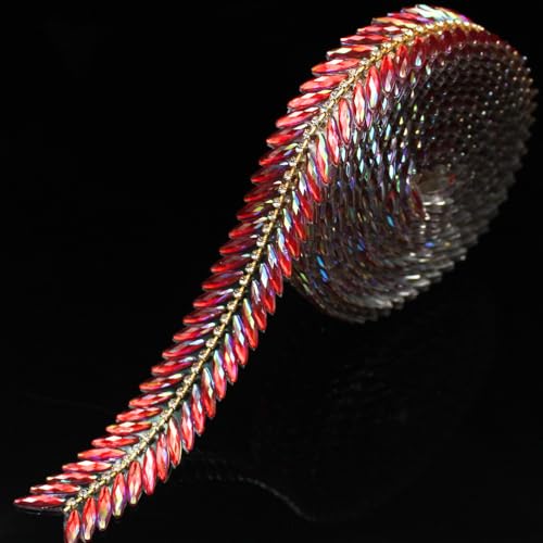 PEARLY JUN 1 Yards Rhinestone Ribbon Self Adhesive Gold Red Bling Glitter Tape Crystal Trim Chain DIY Stickers Diamond Strips Roll for Christmas Party Phone Wedding Cake Decoration