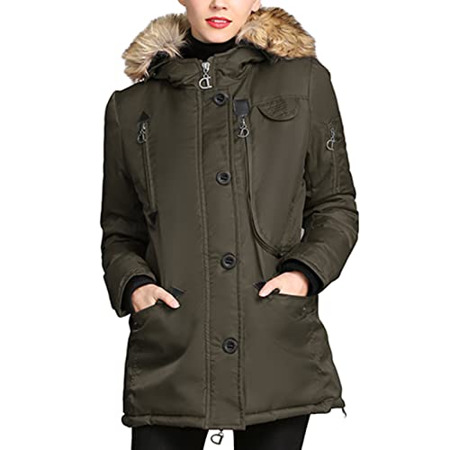 Capuche en fourrure pour cette parka boutonnée femme veste matelassée