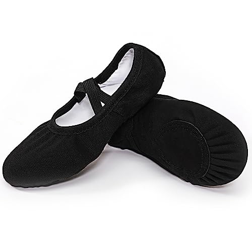 Ballet Dance Shoes Canvas Girls Womens Ballet Slippers Flats Big Kid Practice Shoes Split Sole Stretch for Perform Dance Yoga Black 6 Big Kid