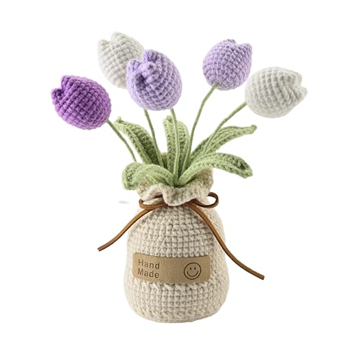 caiyjhao Crocheted Tulips, Artificial Flowers Purple