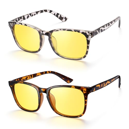 Image of Polarized Sunglasses for Women Men Night Vision Glasses Anti Glare | Yellow Anti Glare UV400 Lens, Lightweight Square Frame, for Day Night Use, Driving, Fishing, Cycling, Traveling