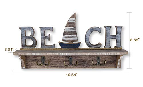 SAILINGSTORY Beach Wall Decor Nautical Decorative Coat Rack Wall Mounted Key Hook with Shelf - Image 2