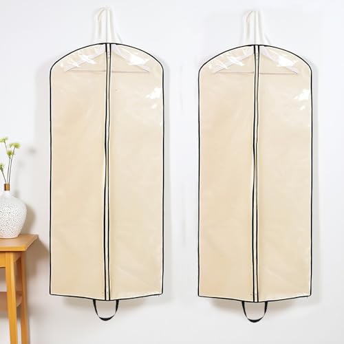 All Clear Dress Garment Bag, Garment Bags for Travel with Zipper Clothes Cover with Handles for Dresses, Coats, Uniforms Beige(60x140cm/24x55in)3