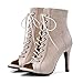 MIOKE Women's Peep Toe Dance Stilettos High Heels Sandals Fashion Sexy Lace Up Ladies Dress Pumps Ankle Booties Beige 9 M US