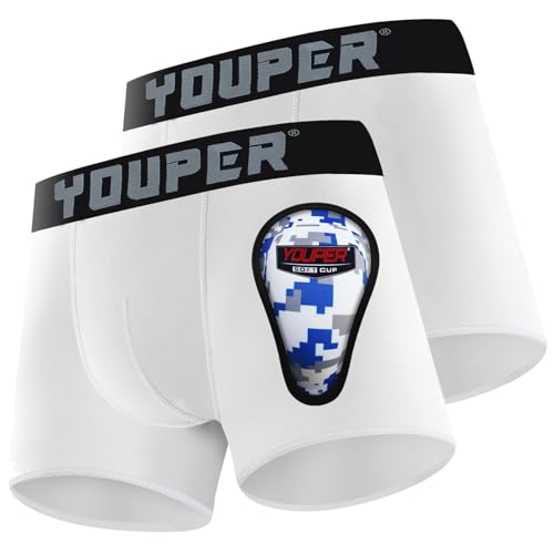 Youper 2 Pack Youth Brief with Soft Protective Athletic Cup Youth Compression Underwear for Baseball & Football (Medium White)