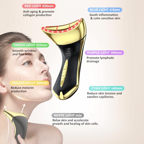 Image of Neck and Face Sculptor with 7-in-1 Led for Skin Care,Water Resistant True Beauty Glow Facial Massager (Black-Gold)