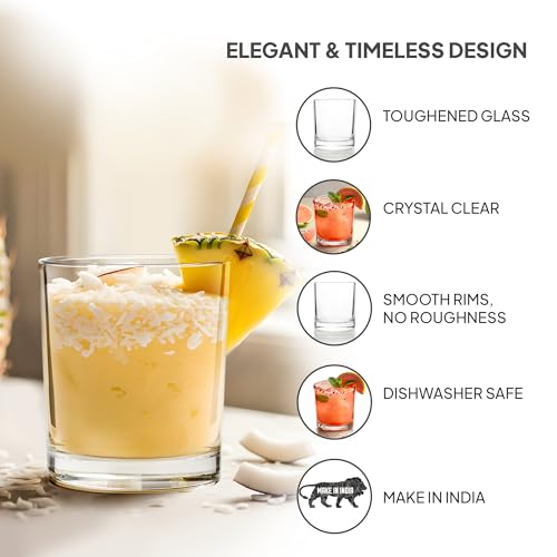 Image of CELLO Liberty DR Whiskey Rocks Glass Set of 6 Pcs, 350 ml Transparent | Leadfree Freezer & Dishwasher Safe Toughened Glass Set for Bar, Liquor, Whiskey, Cocktail, Mocktail, Mojito & Cold Beverages