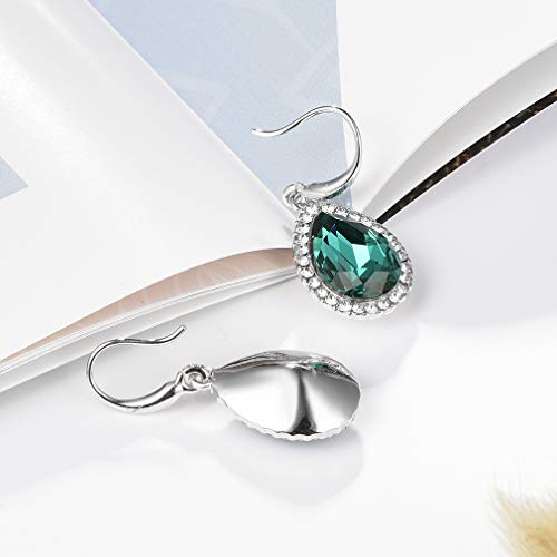 Teardrop Austrian Crystal Halo Dangle Earrings For Women 14K Gold Plated Hypoallergenic Jewelry (Green) #TOP4