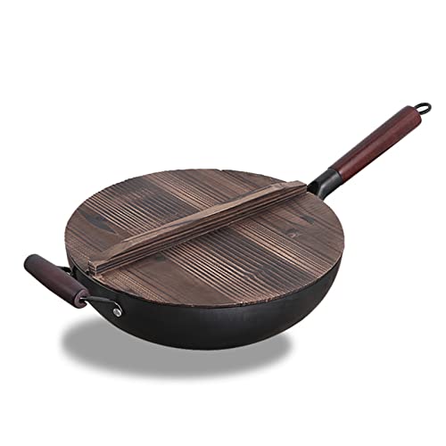 Wok chino de hierro martillado con tapa de madera 34 cm