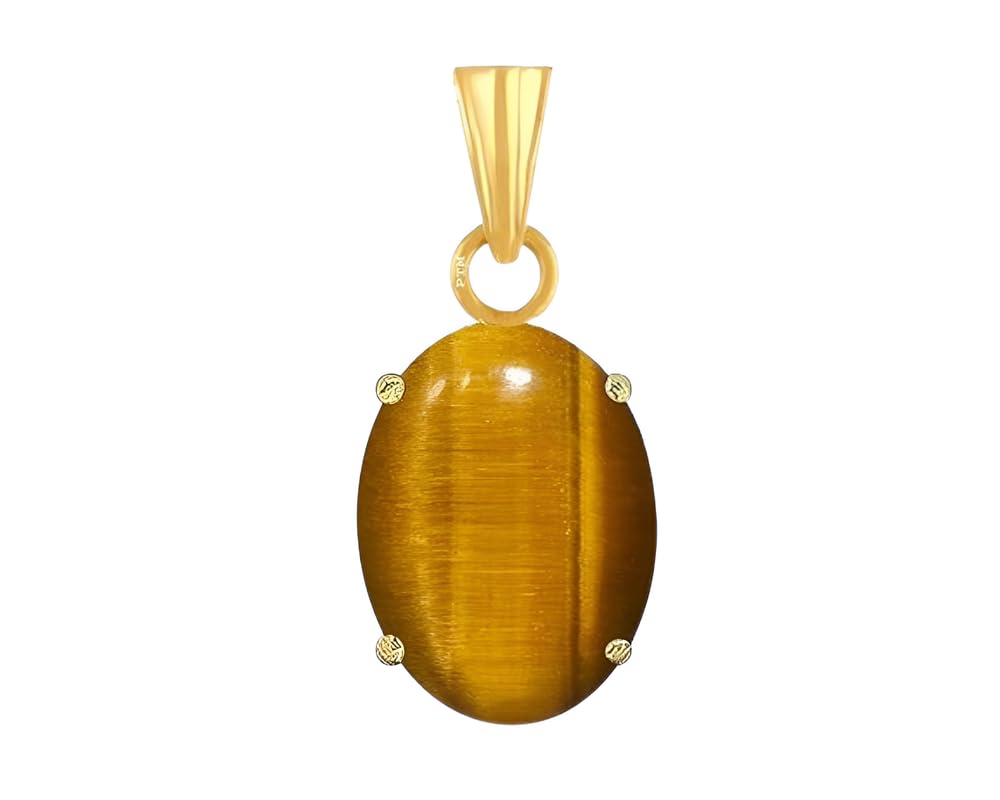 Ptm Natural Tiger Eye 3.25 to 10.25 Ratti or 3.00 to 9.50 Carat Astrological Certified Gemstone Panchdhatu/5 Metals 22k Gold Plated Pendant for Men & Women