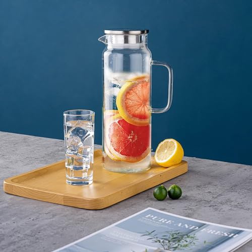 Litimkat 1.5L Wasserkaraffe aus Glas,Wasserkrug mit Versiegeltem Deckel,Hitzebeständig Wasserkocher,für Heißes/Kaltes Wasser, Wein,Eistee und Saftgetränke