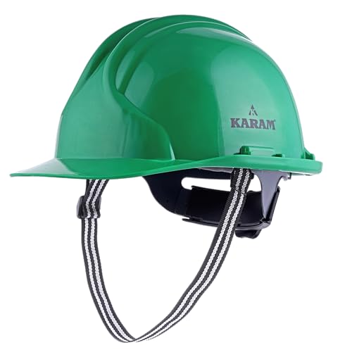 Image of KARAM PN581 Safety Industrial Helmet for Men | Light Weight with Ratchet Type Adjustment | Comfortable Fit & Durable Hard Hat | EN Certified | HYD Green