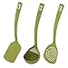 Bergner 100504 Kit di utensili da cucina: spatola, cucchiaio, schiumarola in nylon resistente alle alte temperature - Verde oliva