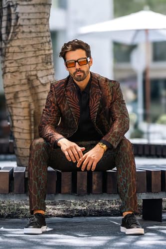 Barabas Men's Animal Print Pattern Geometric Peak Lapel Suit 3SU272