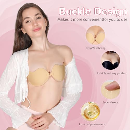 Adhesive Bra Sticky Backless Strapless Invisible Push Up Stick on Bras for Women Dresses 2 Pair Reusable Nipple Cove2