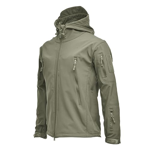 Giacca Impermeabile Uomo, Giubbotto Uomo Estivo, Giacca da Uomo con Cappuccio Casual Softshell Foderato Jacket Antivento Impermeabile Multitasche All'aperto Giacche Antipioggia Giacca da Trekking