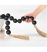 OMISHE Large Wood Bead Garland Black with 1.6" Diameter Wooden Beads and Tassels, 41" Long Rustic...