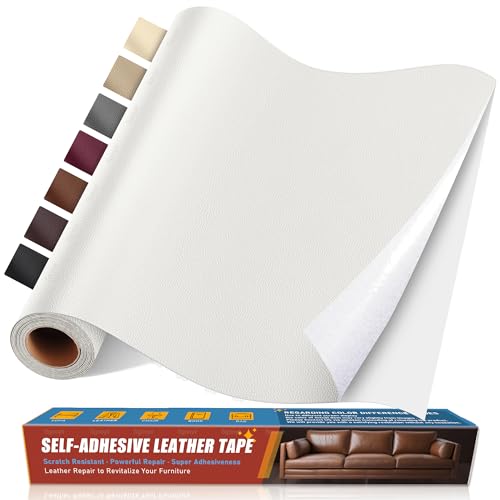 Parche de Cuero Adhesivo Blanco, 40x100cm Cuero Adhesivo para Tapizar, Polipiel Adhesiva para Tapizar, Sofá, Asiento de Coche, Bolso, Chaqueta